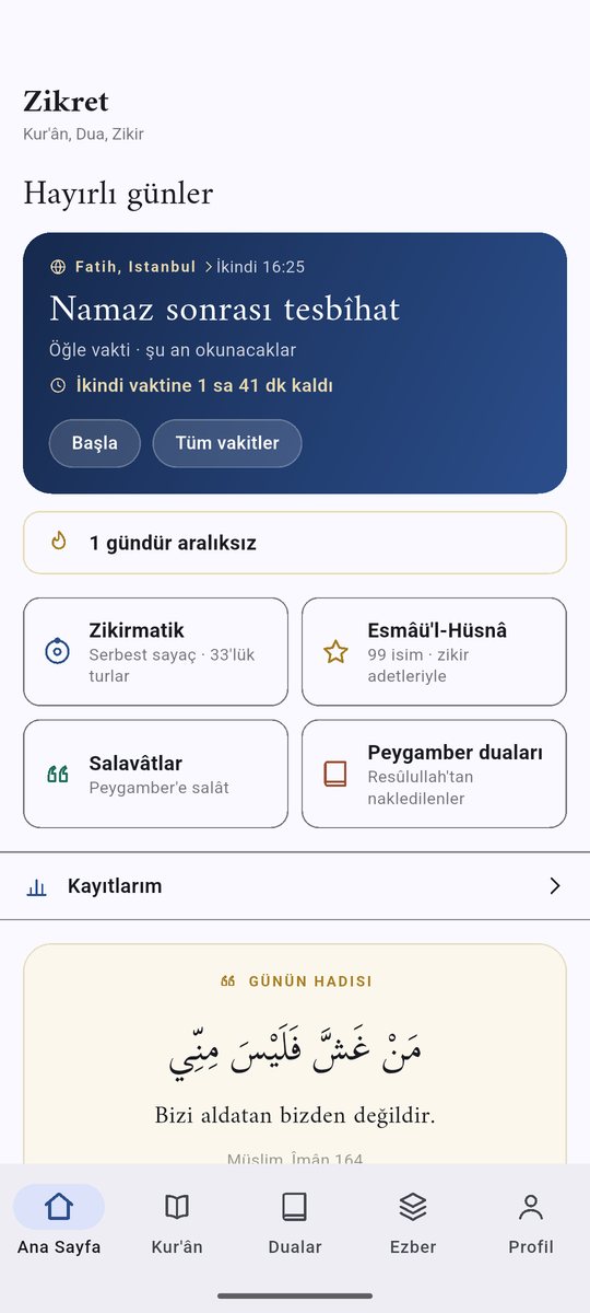 Écran d'accueil de Zikret